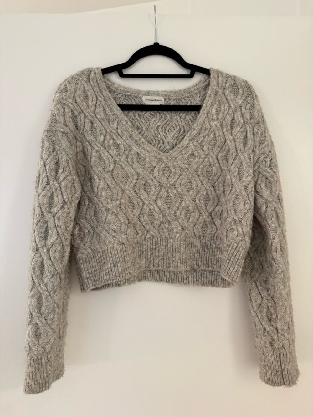 Lovers + Friends Cable Knit V-Neck Crop Sweater in Light Gray - Women